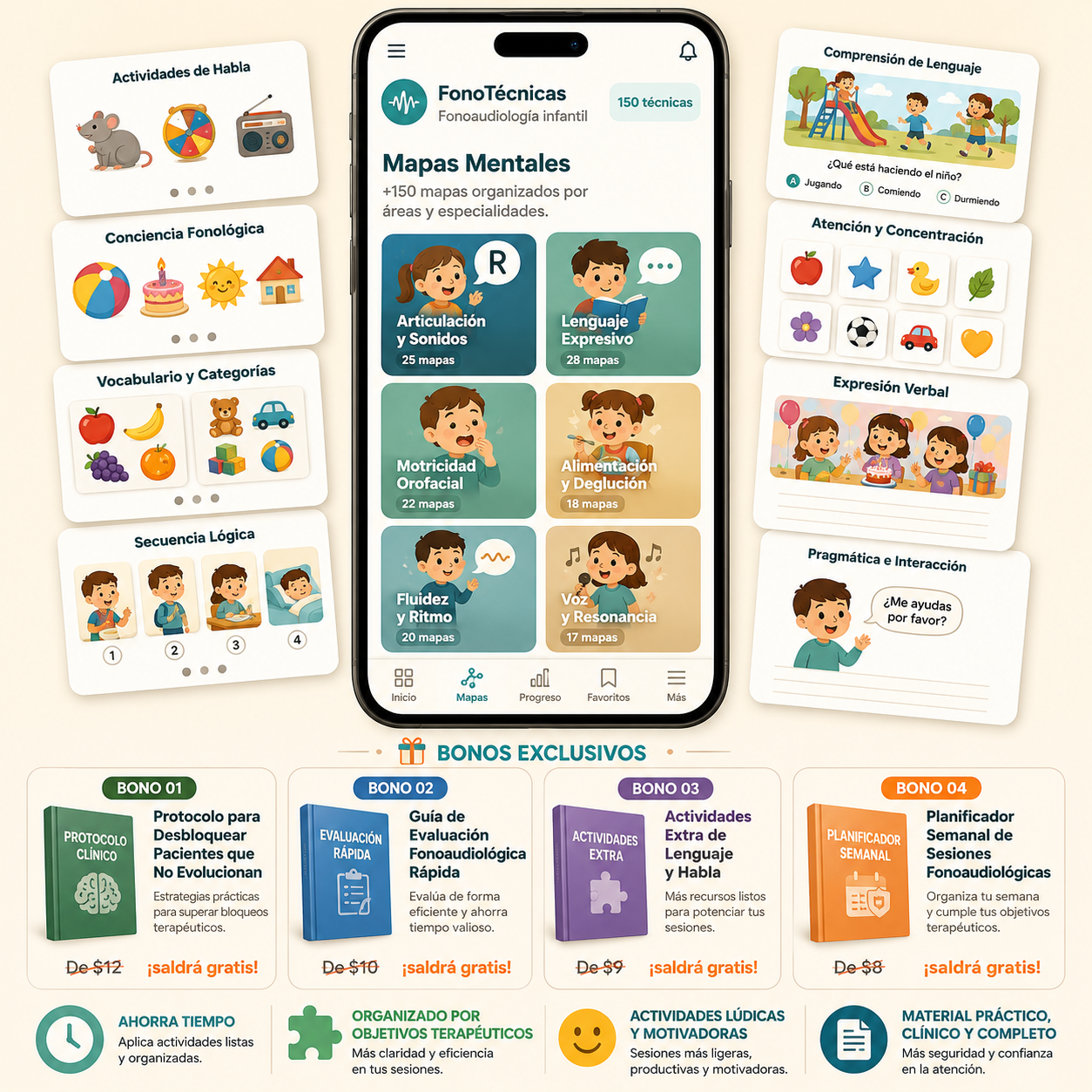 Kit +150 Técnicas y Actividades Fonoaudiológicas con app, tarjetas de ejemplo y bonos exclusivos